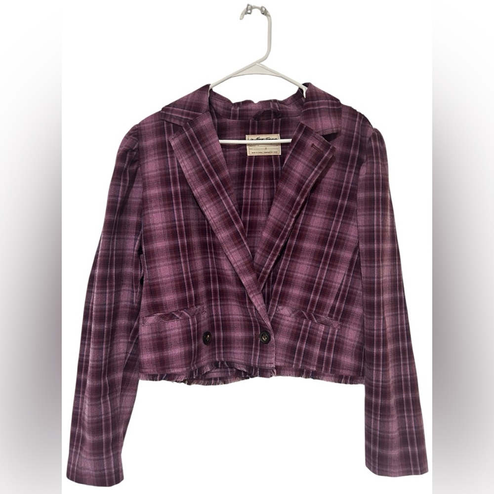 Free People We The Free purple Alessandra cropped plaid blazer - Picture 2 of 6